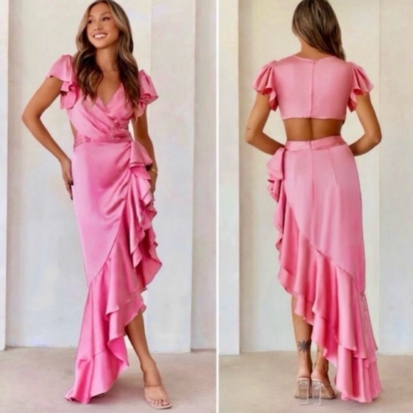 Mac Duggal Dress Pink Cutout Ruffle Hem Formal Dress Asymmetrical Size 4 NWT - Picture 3 of 11